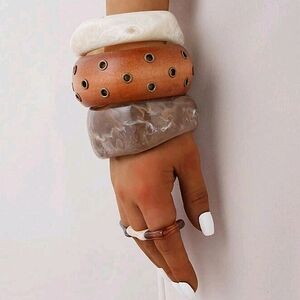 Natural pear wood, retro minimalist bangle set; 2.5" inner circumference each